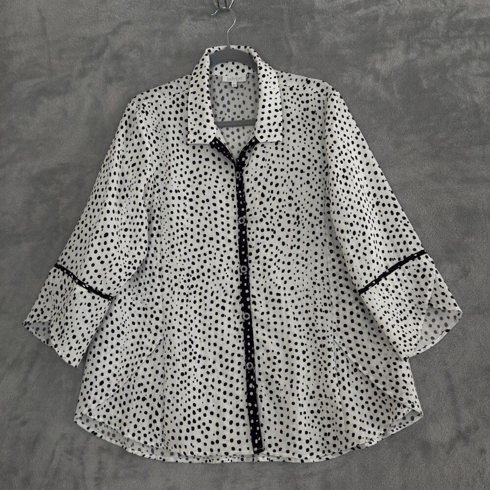 Habitat Clothes To Live In Blouse Womens Large White Black Print Lagenlook